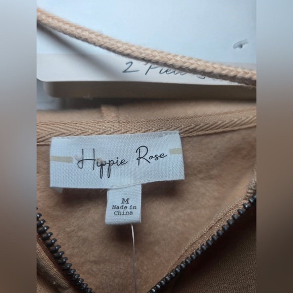 Hippie Rose GOOD VIBES Sweatsuit Sand Color Sz Medium NWT Full Zip Hoodie Pants - Picture 5 of 13